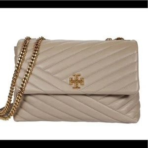 Gently Used Tory Burch Kira Chevron Quilted Leather Lg Shoulder Bag Gray Heron